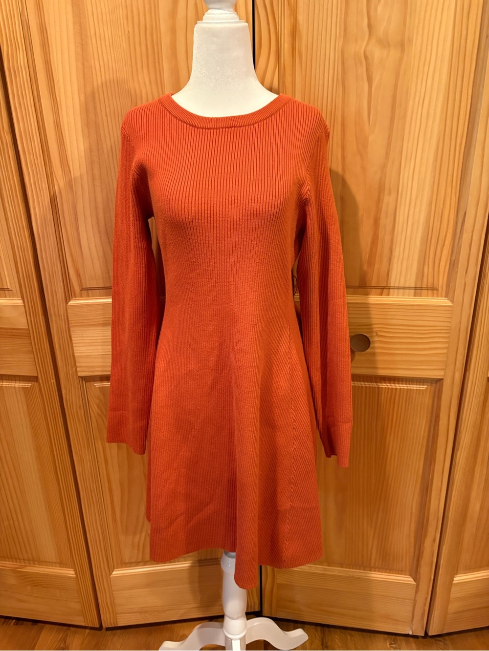 ANRABESS orange ribbed knit fit-and-flare sweater dress women’s L